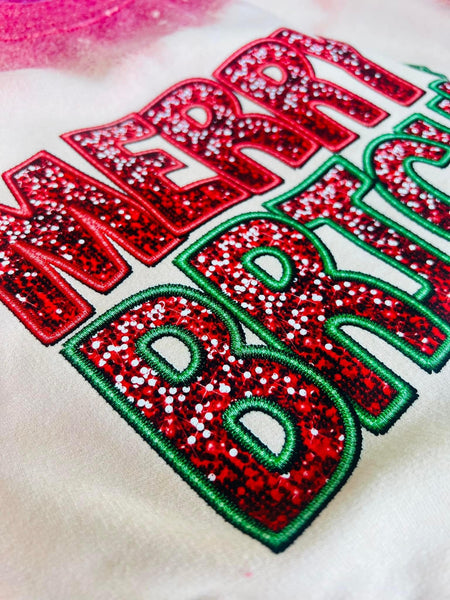 Faux Sequin Merry & Bright - Bleached Red Sweatshirt