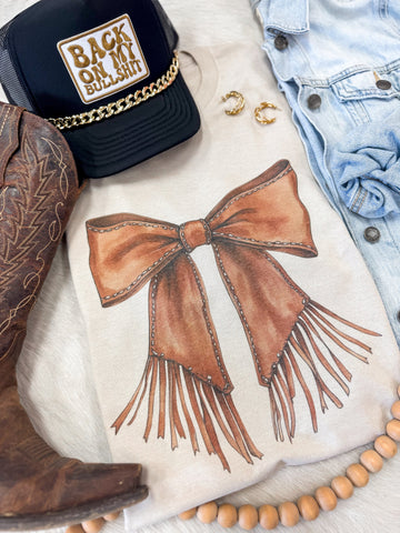 Fringe Leather Bow Tee